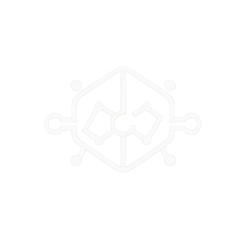A minimalist white geometric logo or emblem centered on a light gray background.